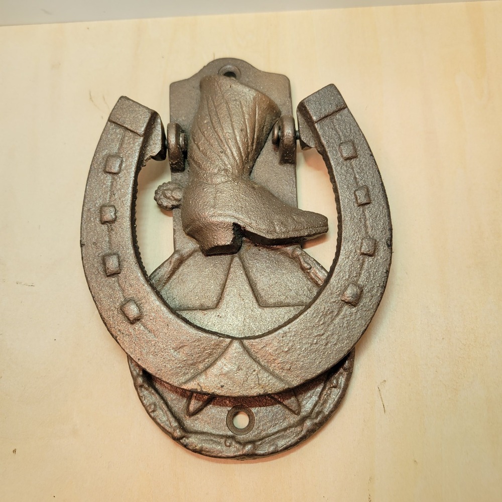 Cast Iron Cowboy Boot Horseshoe Door‎ Knocker Rustic Western Home Decor